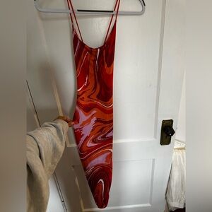 Red and Orange Swirl Maxi Dress